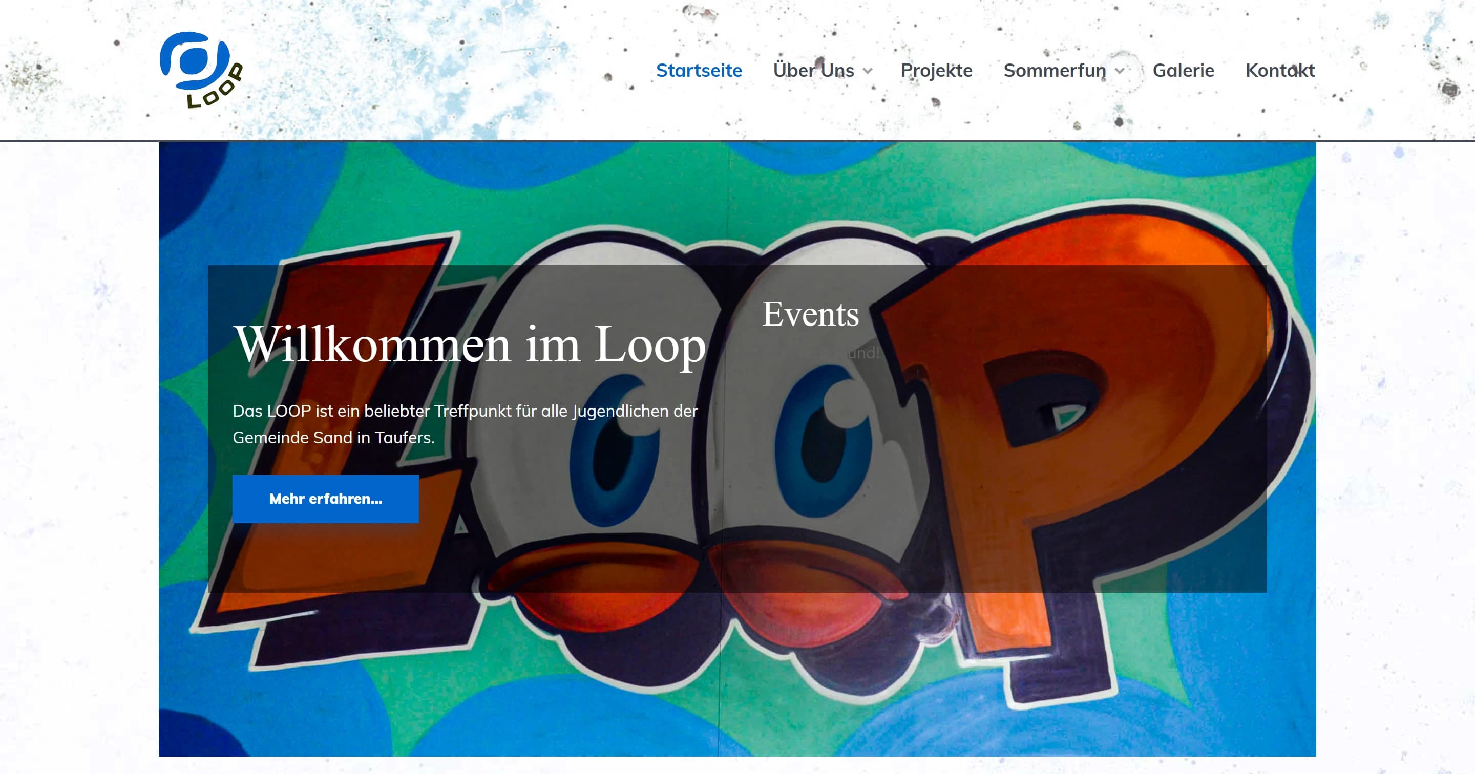 LOOP — bisherige Website: Baukasten-Seite mit kaputtem Logo